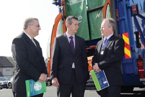 (l-r) Chris Jones, chairman of WISH GB, Northern Ireland health minister Edwin Poots MLA, and John Skidmore, senior vice president of the Chartered Institution of Wastes Management (CIWM)